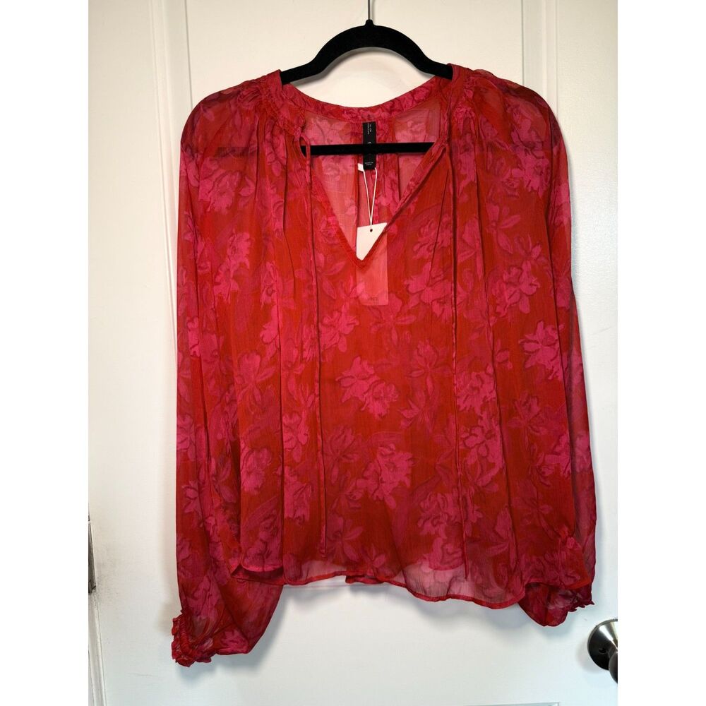 Mango NWT Floral Chiffon Peasant Blouse Interview Workwear Date Night Romantic